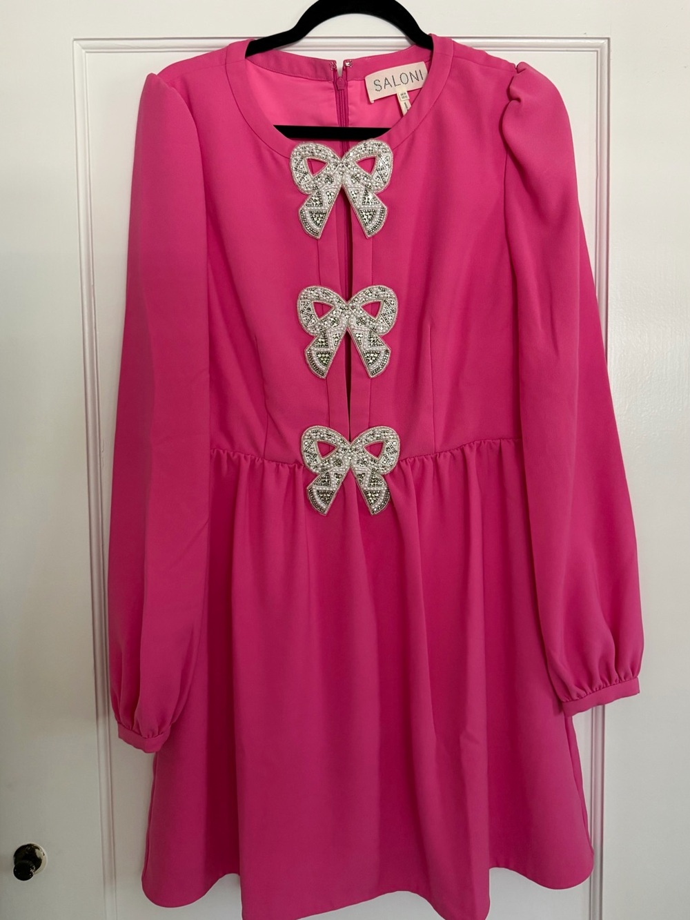SALONI Camille Bow Dress in Pink with Crystal Bow Accents sz 10